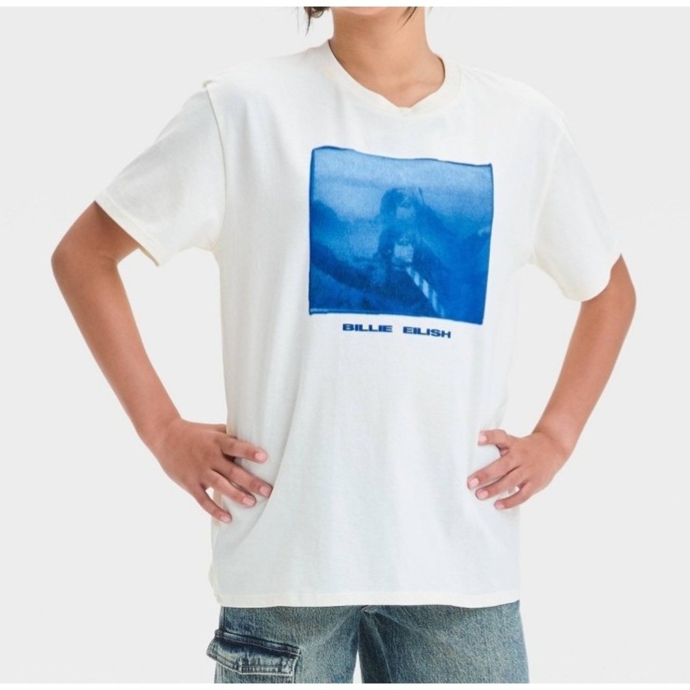 Girls' Boys Billie Eilish Oversized Graphic T-Shirt - White Size S